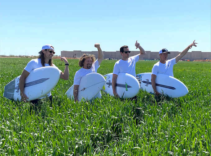 Revel Surf Ground Breaking with Cole Cannon, Tony Finn, Mathew Gunn, Shane Beschen in the alfalfa field